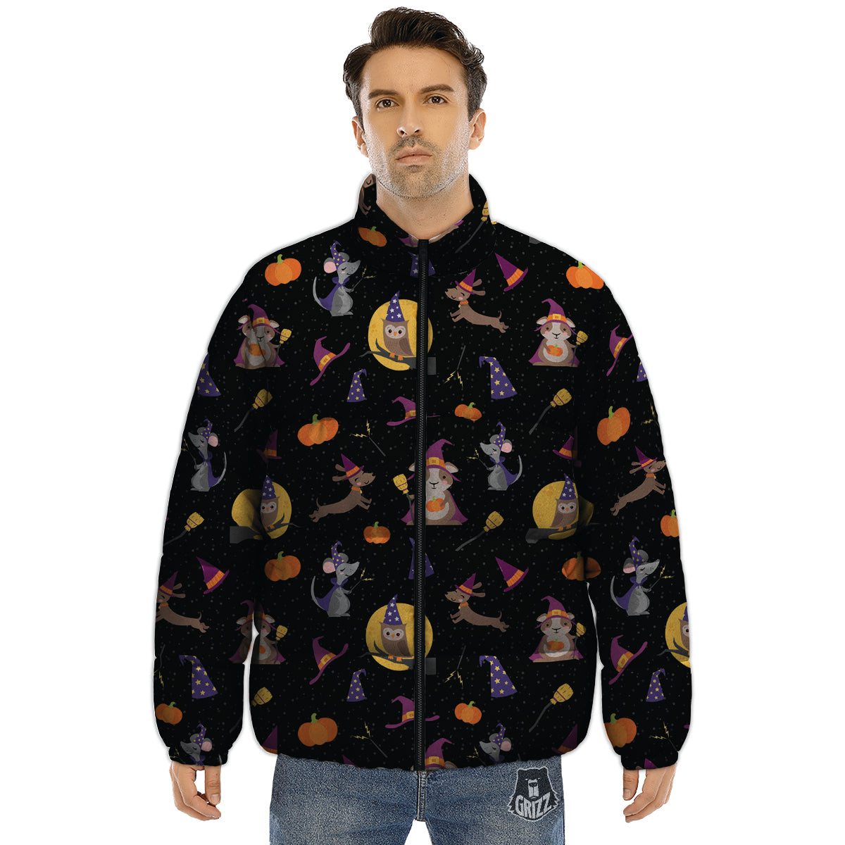Wizard Animal Print Pattern Puffer Jacket-grizzshop