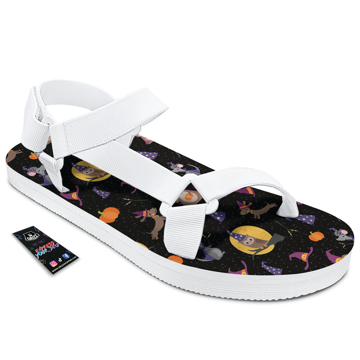 Wizard Animal Print Pattern White Open Toe Sandals-grizzshop