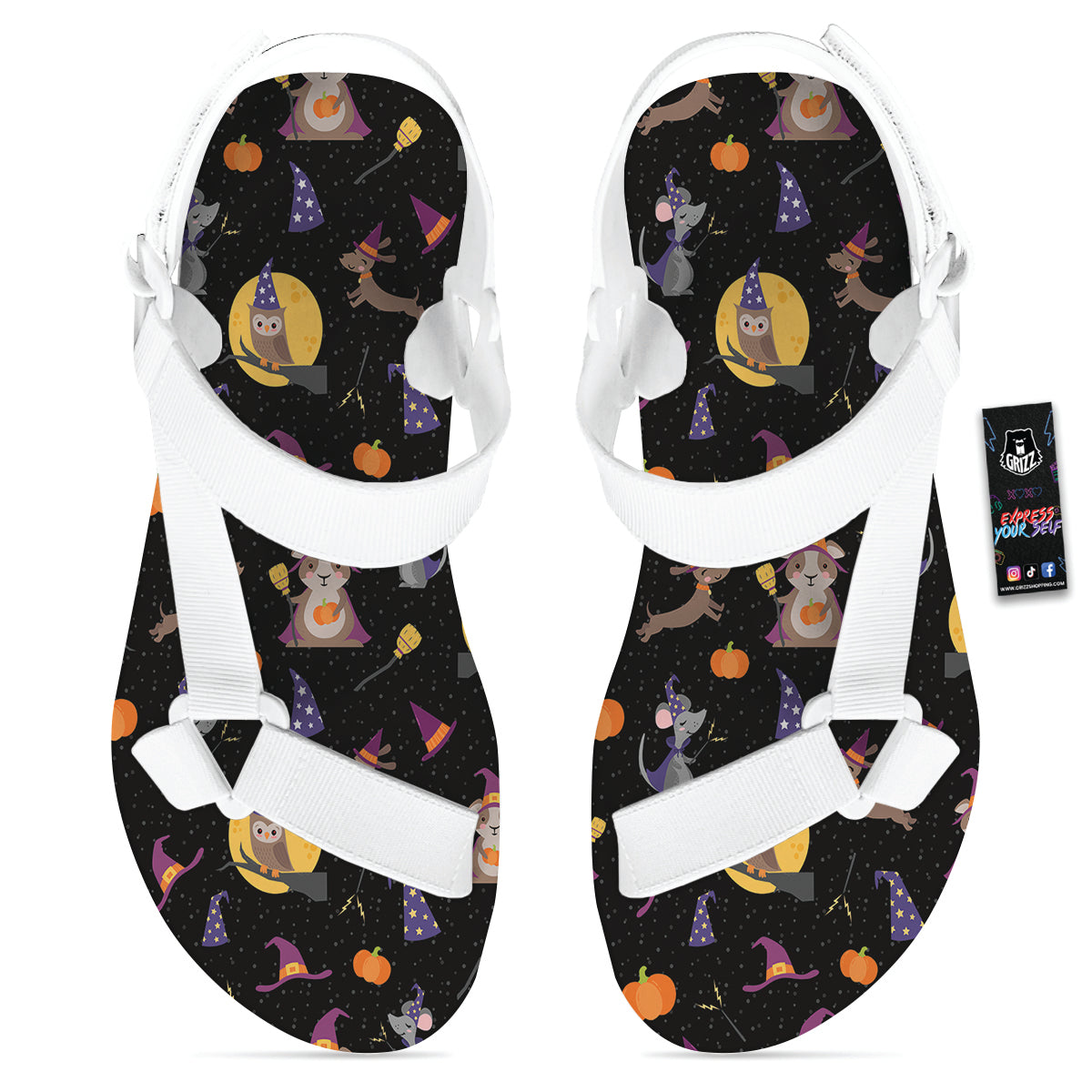 Wizard Animal Print Pattern White Open Toe Sandals-grizzshop