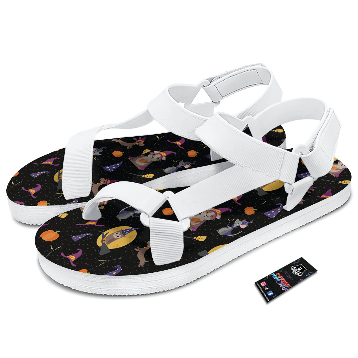 Wizard Animal Print Pattern White Open Toe Sandals-grizzshop