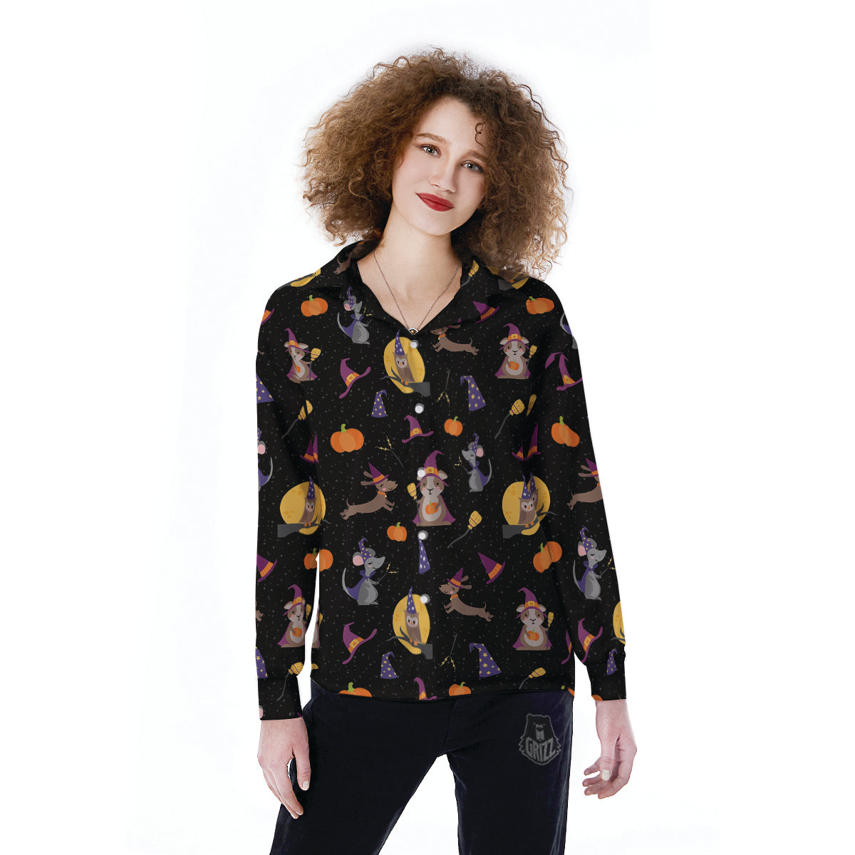 Wizard Animal Print Pattern Women's Long Sleeve Shirts-grizzshop