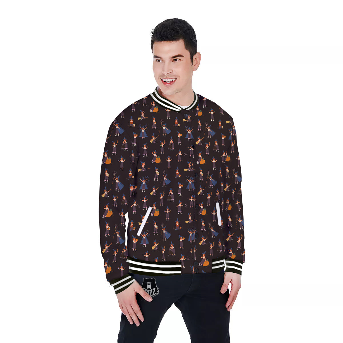 Grizzshopping Wizard Cute Print Pattern Baseball Jacket