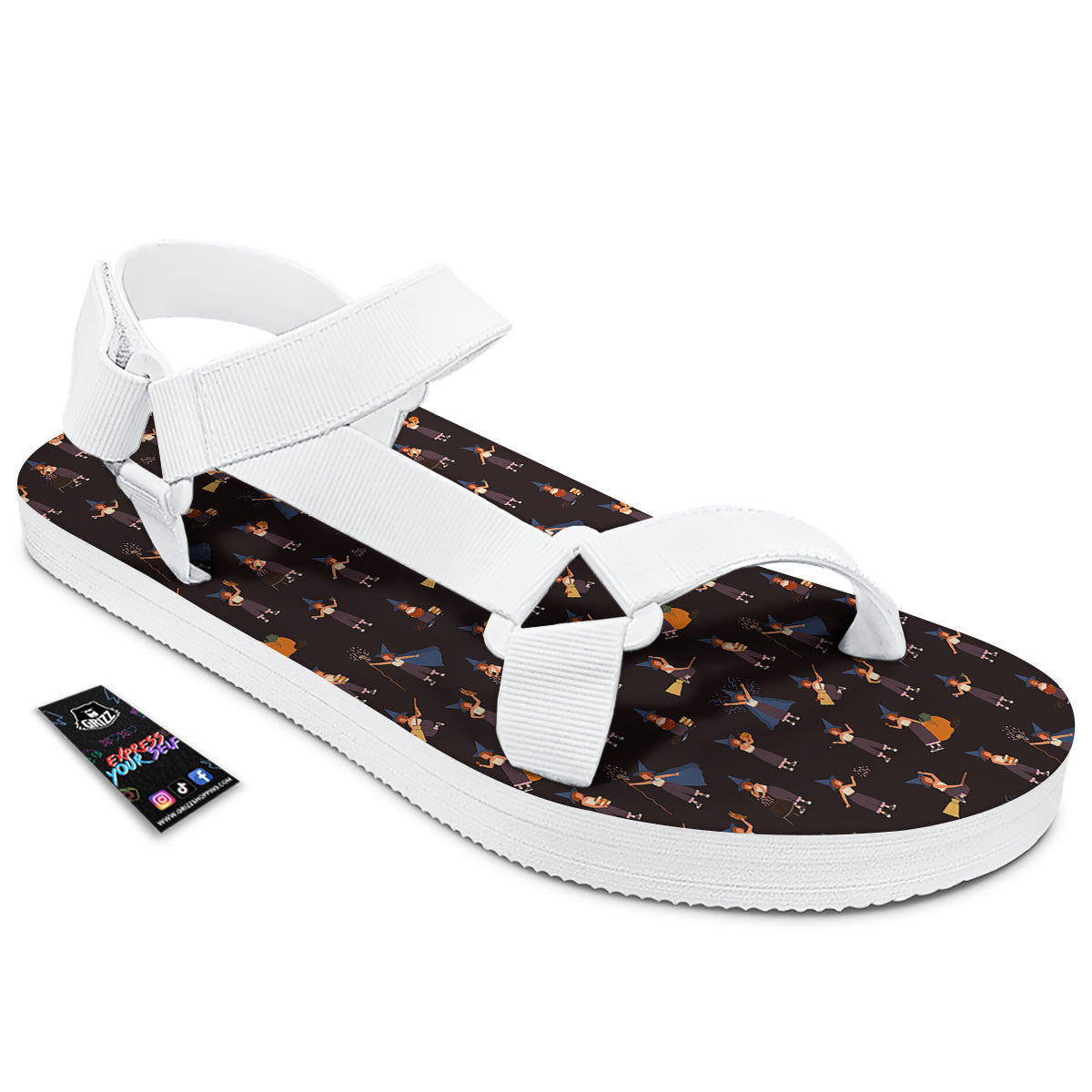 Wizard Cute Print Pattern White Open Toe Sandals-grizzshop