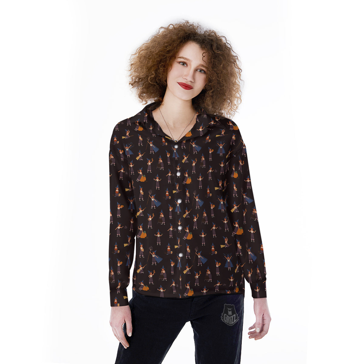 Wizard Cute Print Pattern Women's Long Sleeve Shirts-grizzshop