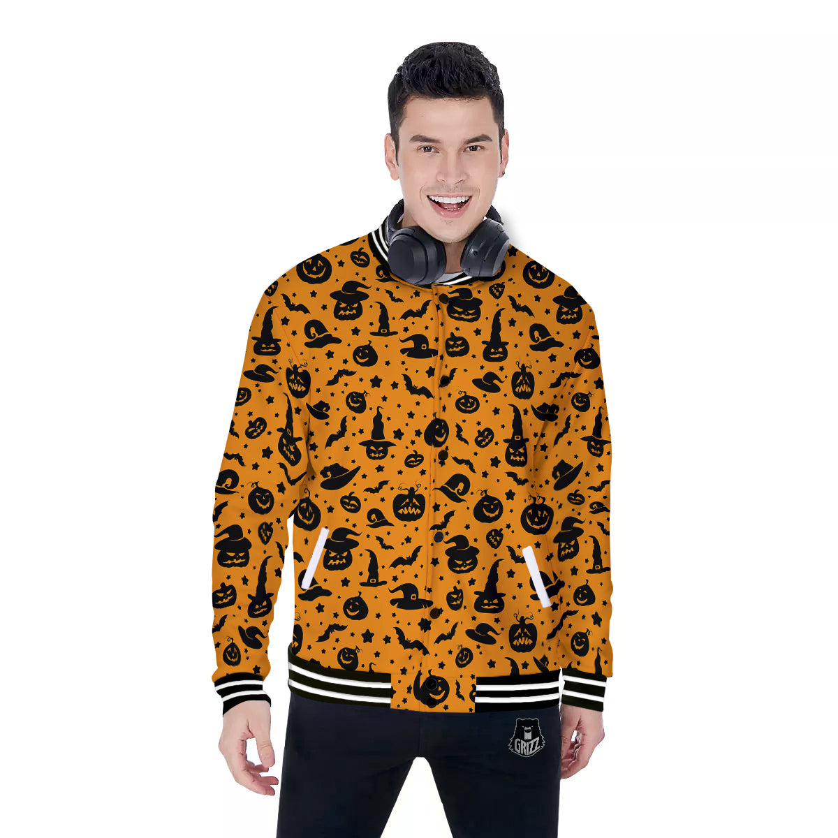Wizard Halloween Print Pattern Baseball Jacket-grizzshop