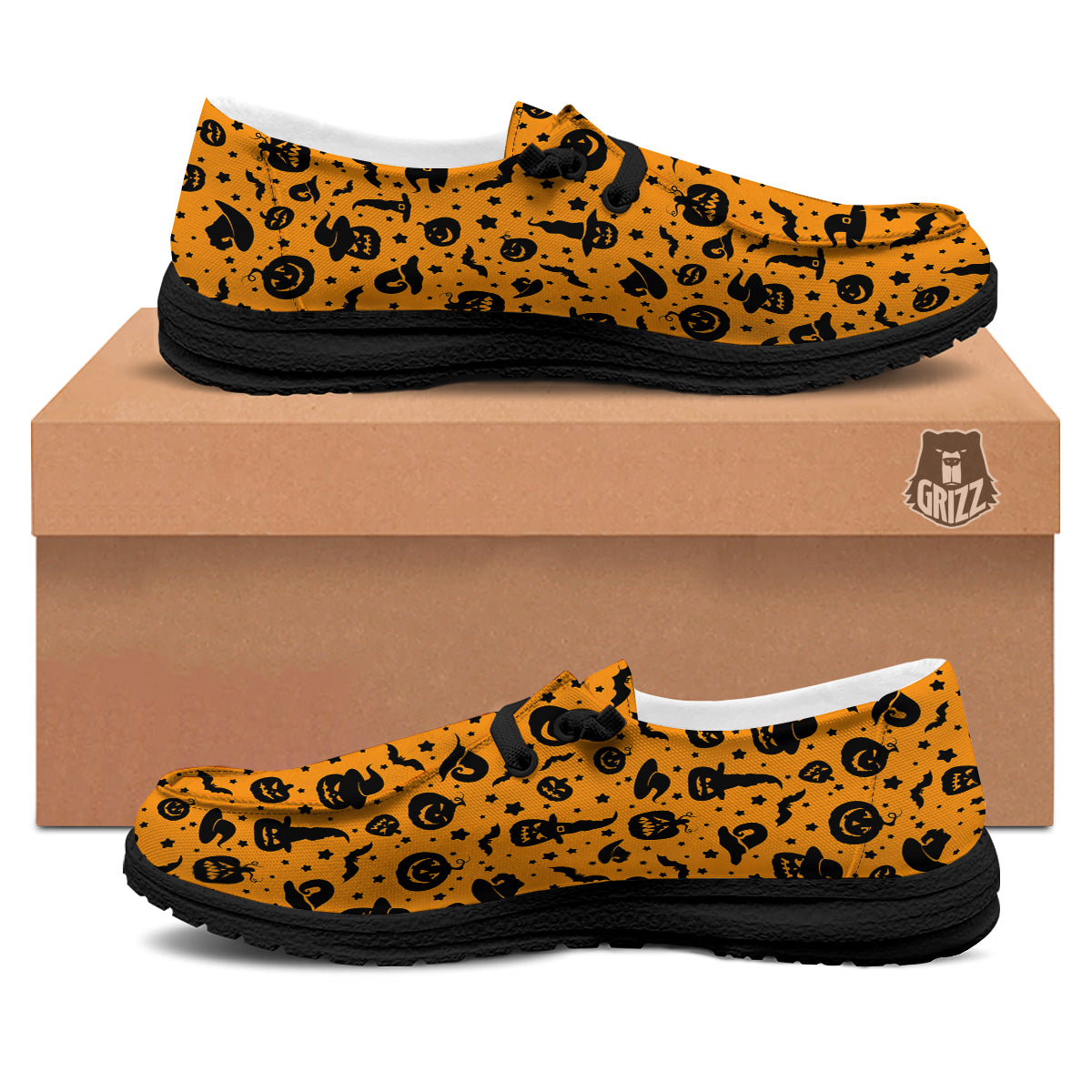 Wizard Halloween Print Pattern Black Loafers-grizzshop