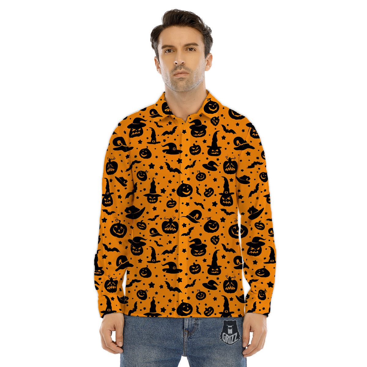Wizard Halloween Print Pattern Men's Dress Shirts-grizzshop