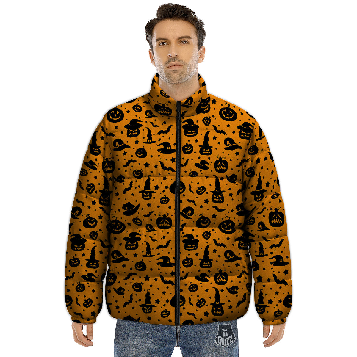 Wizard Halloween Print Pattern Puffer Jacket-grizzshop