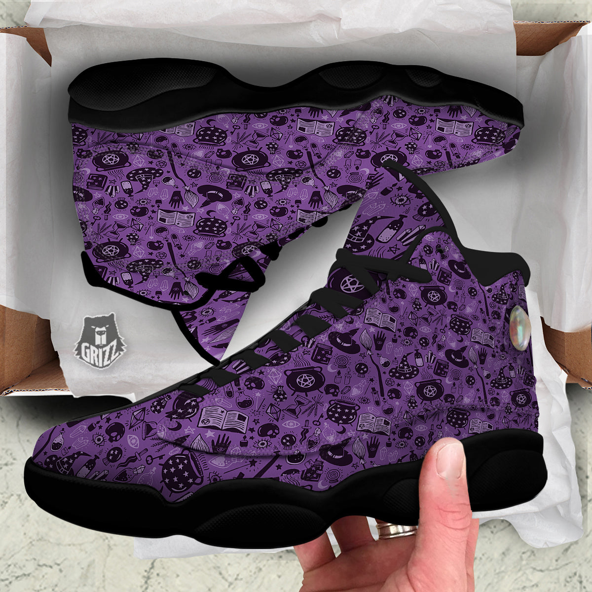 Wizard Magic Print Pattern Black Basketball Shoes-grizzshop