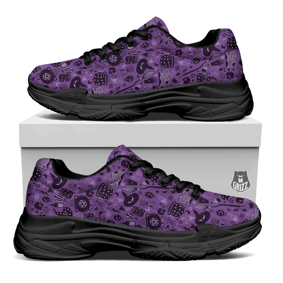 Wizard Magic Print Pattern Black Chunky Shoes-grizzshop