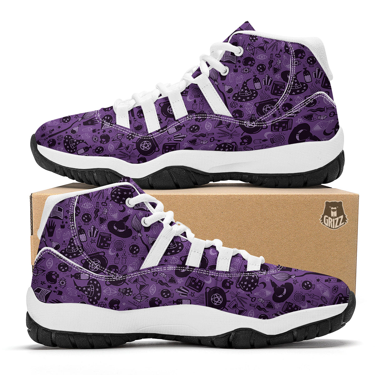 Wizard Magic Print Pattern White Bball Shoes-grizzshop
