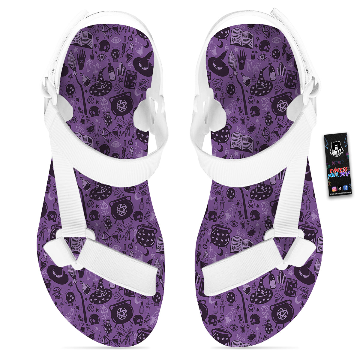 Wizard Magic Print Pattern White Open Toe Sandals-grizzshop