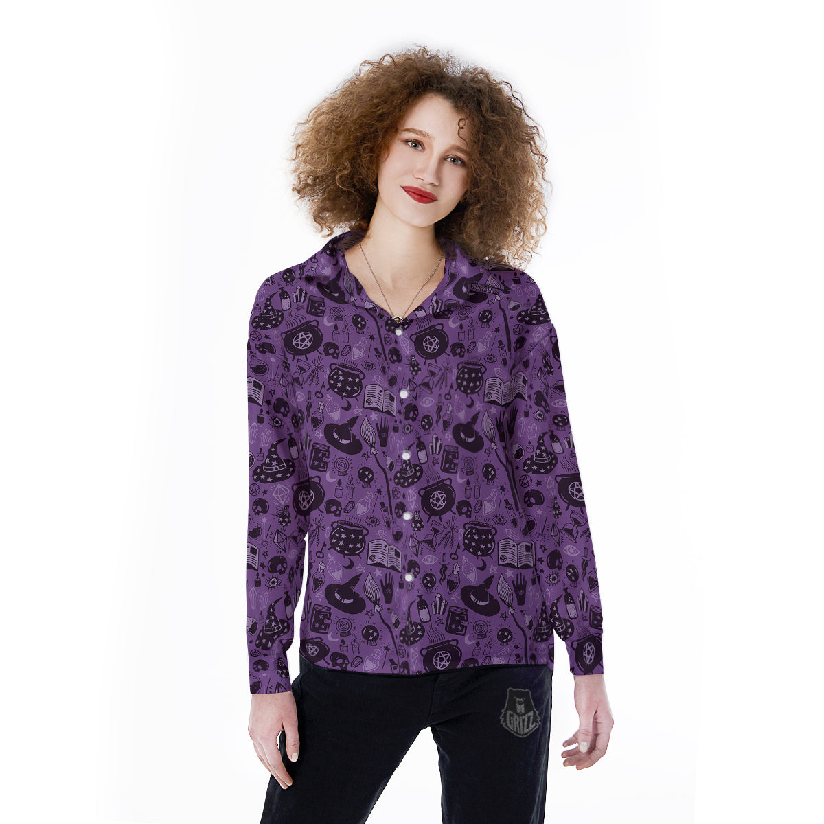 Wizard Magic Print Pattern Women's Long Sleeve Shirts-grizzshop