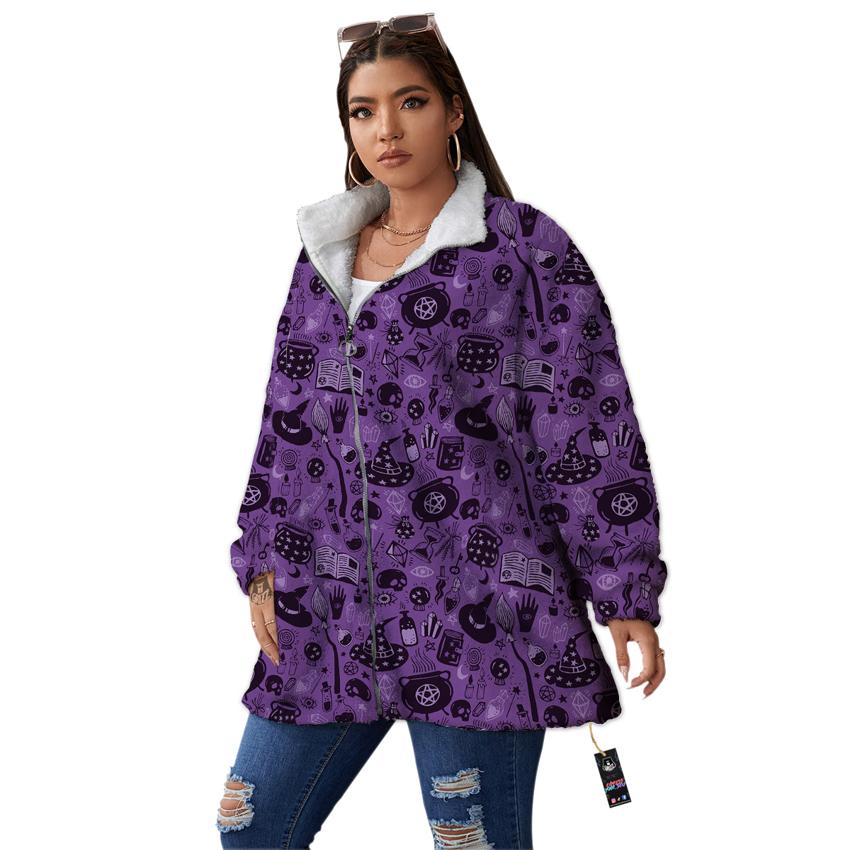 Wizard Magic Print Pattern Women's Sherpa Jacket-grizzshop
