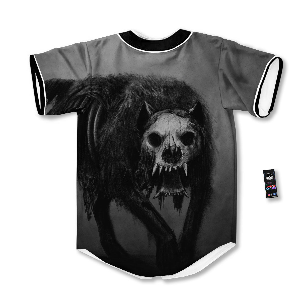 Wolf Black Demon Print Baseball Jersey-grizzshop