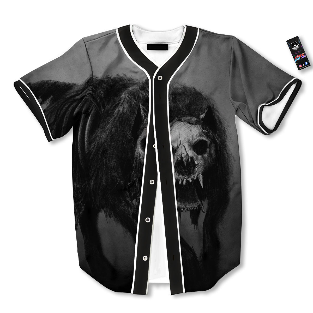 Wolf Black Demon Print Baseball Jersey-grizzshop
