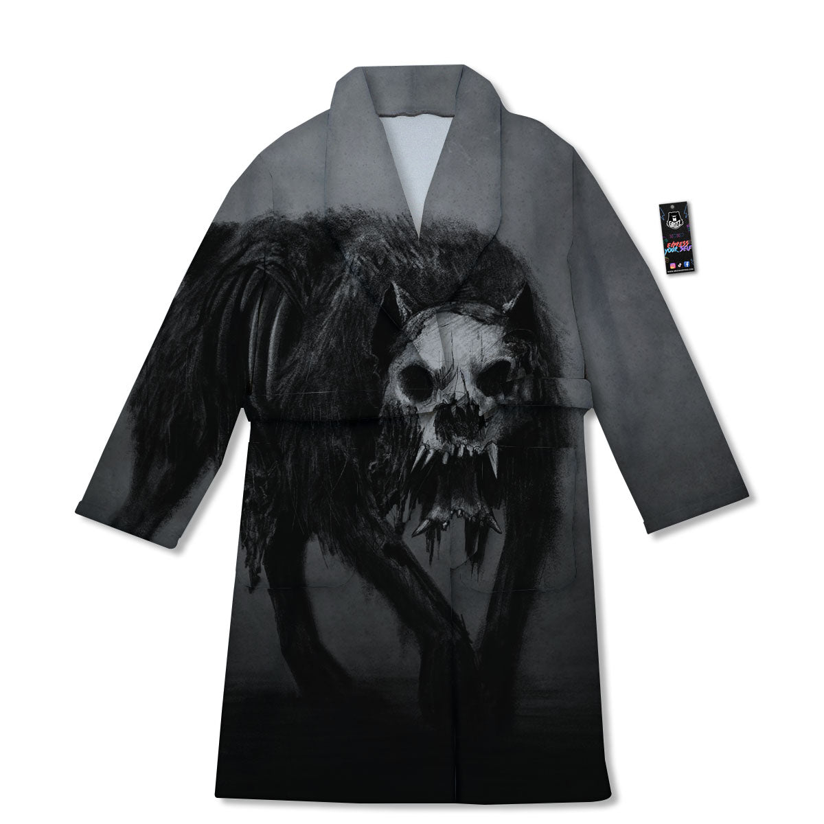 Wolf Black Demon Print Bathrobe-grizzshop