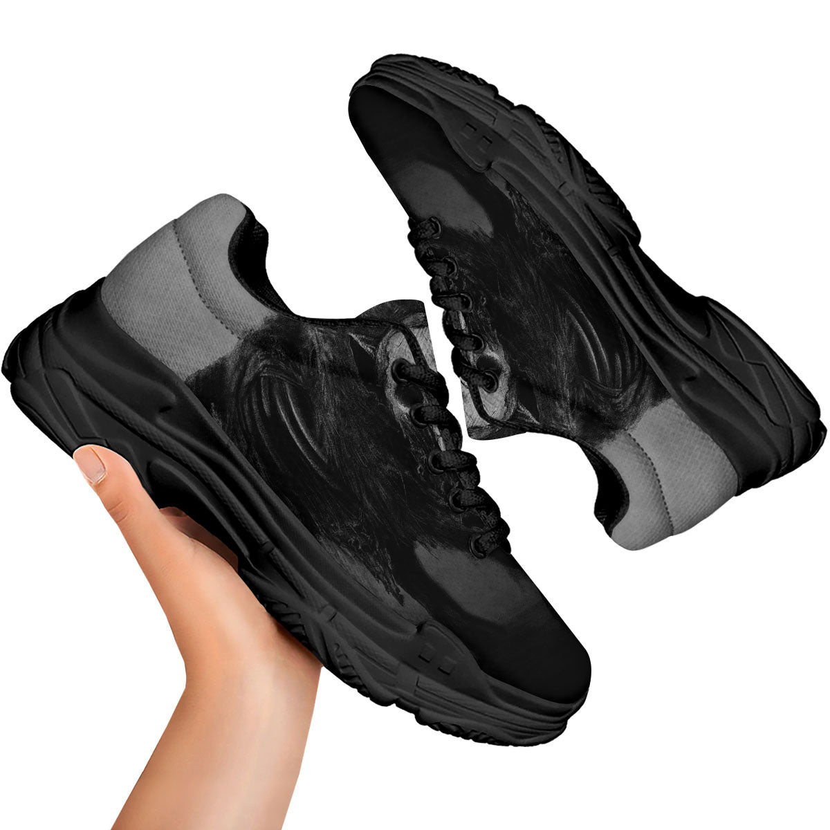 Wolf Black Demon Print Black Chunky Shoes-grizzshop