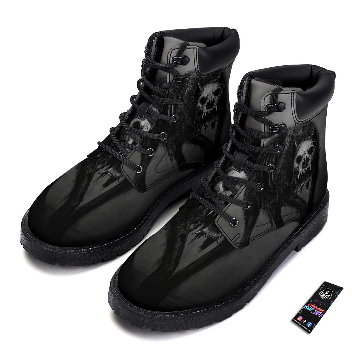 Wolf Black Demon Print Boots-grizzshop