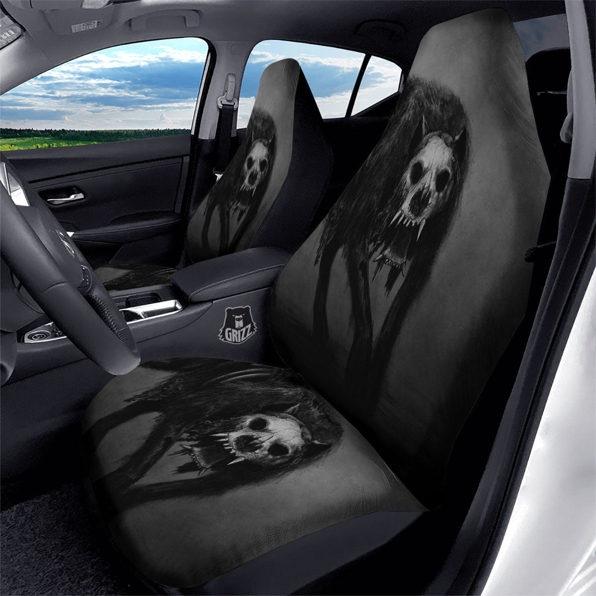 Wolf Black Demon Print Car Seat Covers-grizzshop