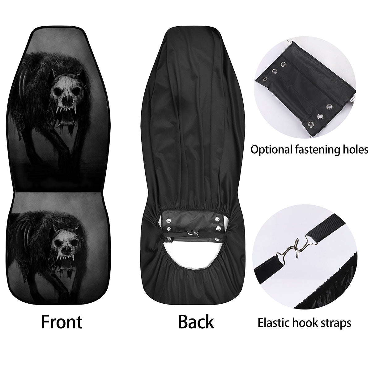 Wolf Black Demon Print Car Seat Covers-grizzshop