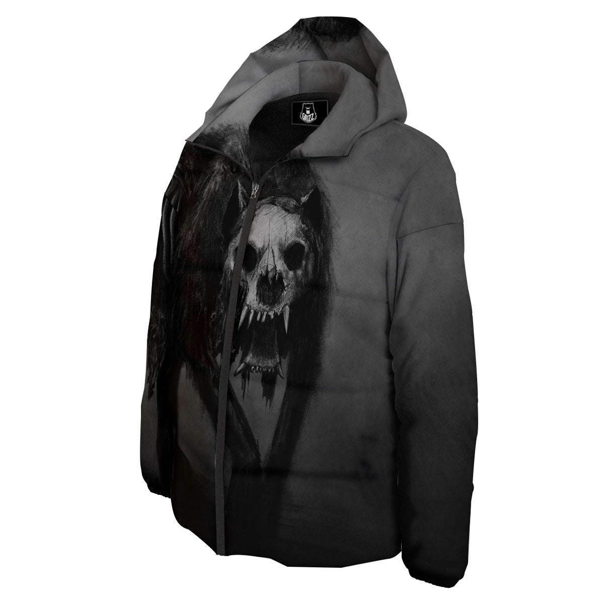Wolf Black Demon Print Down Jacket-grizzshop