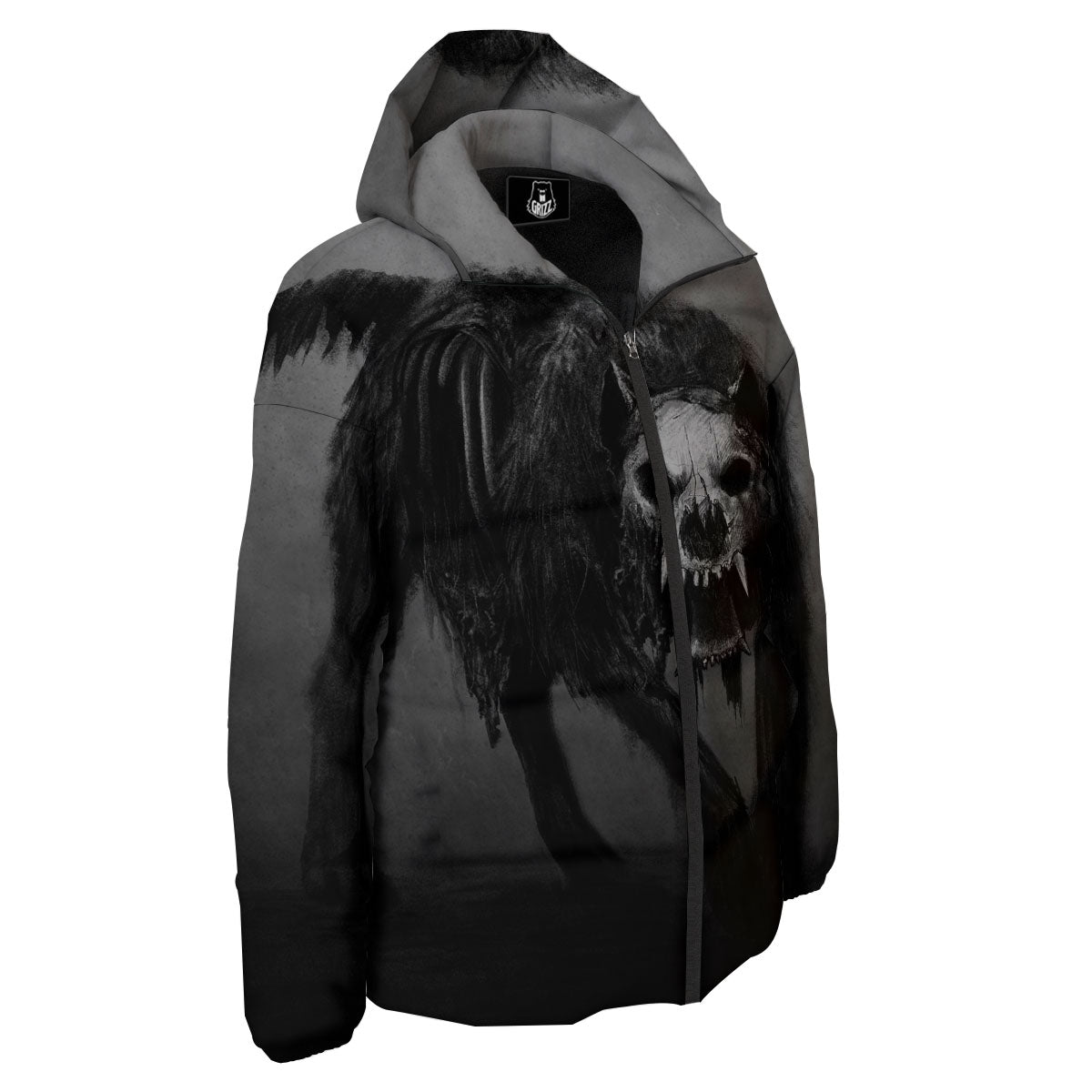 Wolf Black Demon Print Down Jacket-grizzshop