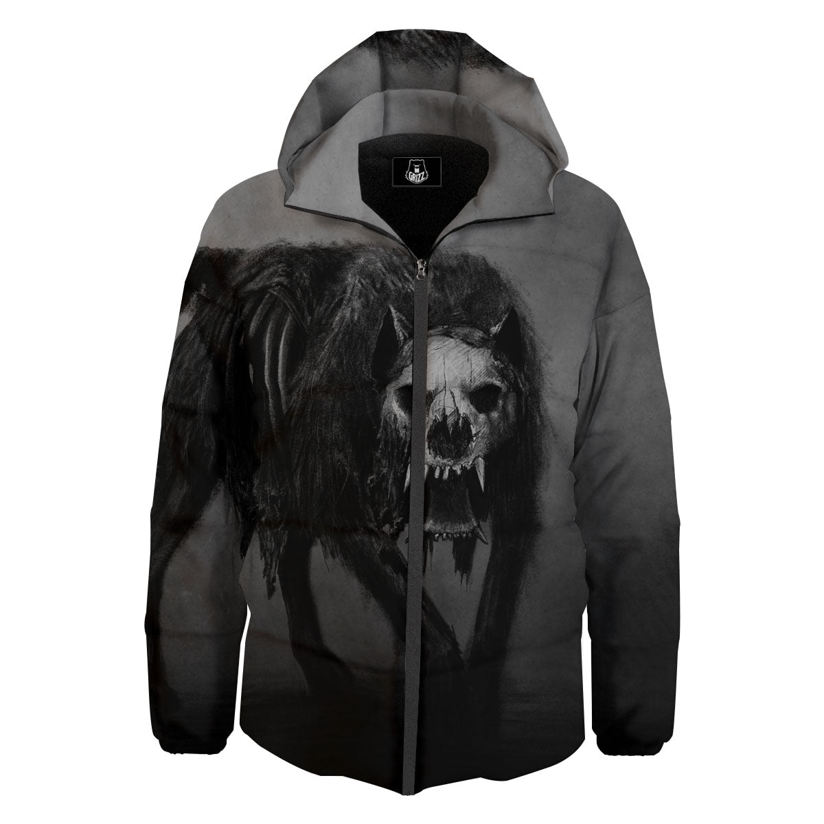 Wolf Black Demon Print Down Jacket-grizzshop