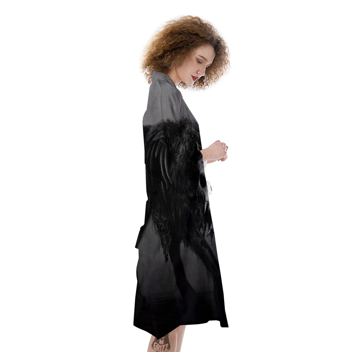Wolf Black Demon Print Kimono-grizzshop