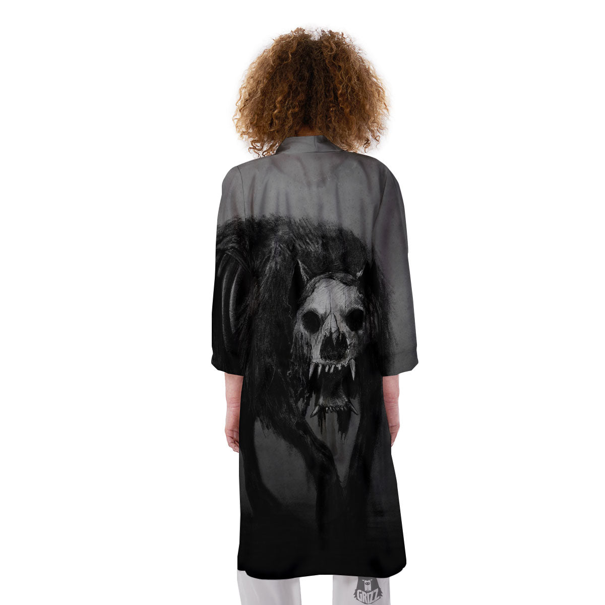 Wolf Black Demon Print Kimono-grizzshop