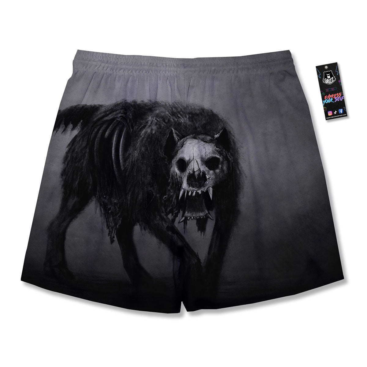 Wolf Black Demon Print Men's Running Shorts-grizzshop