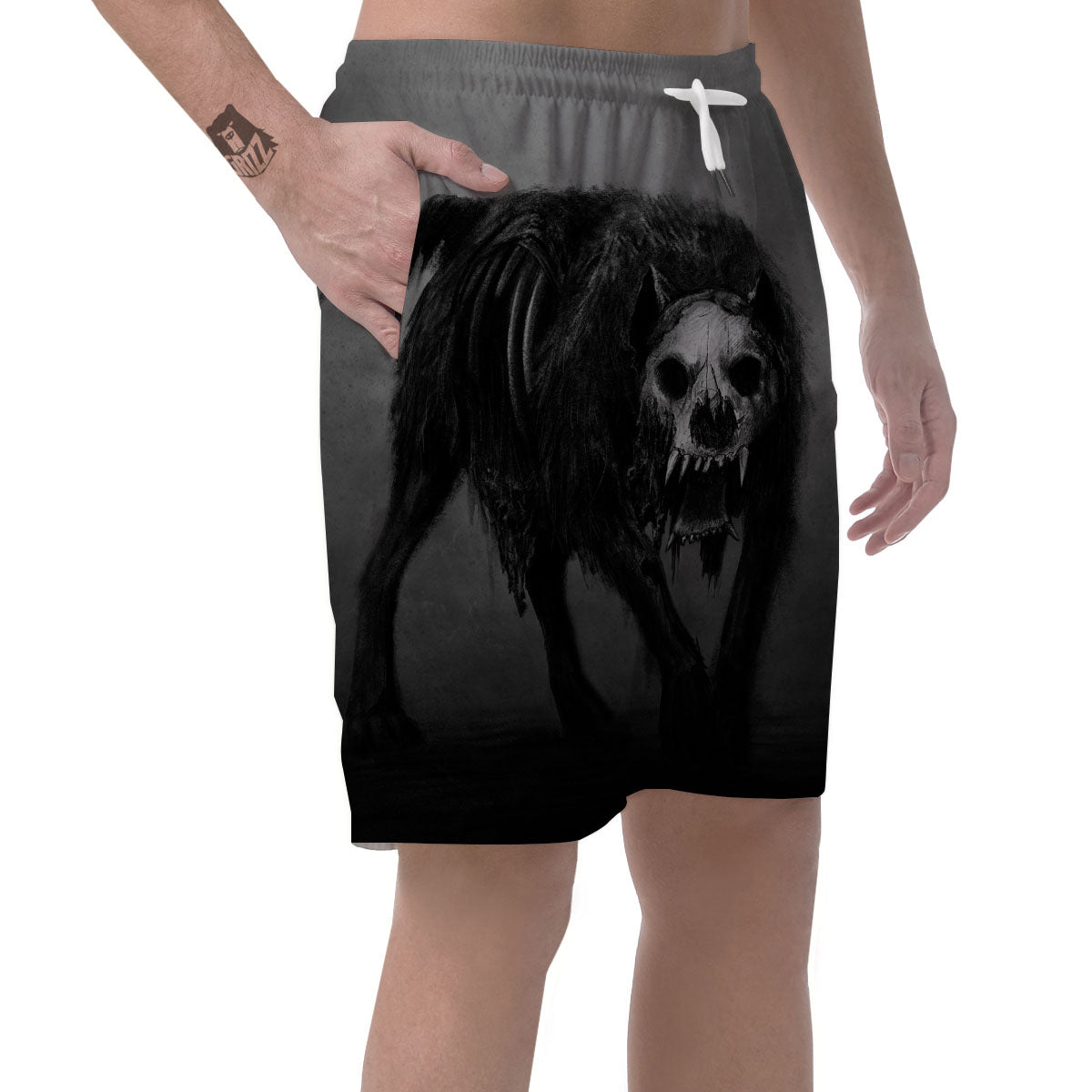Wolf Black Demon Print Men's Shorts-grizzshop