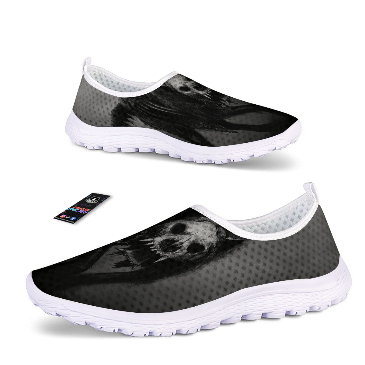 Wolf Black Demon Print Nurse Shoes-grizzshop