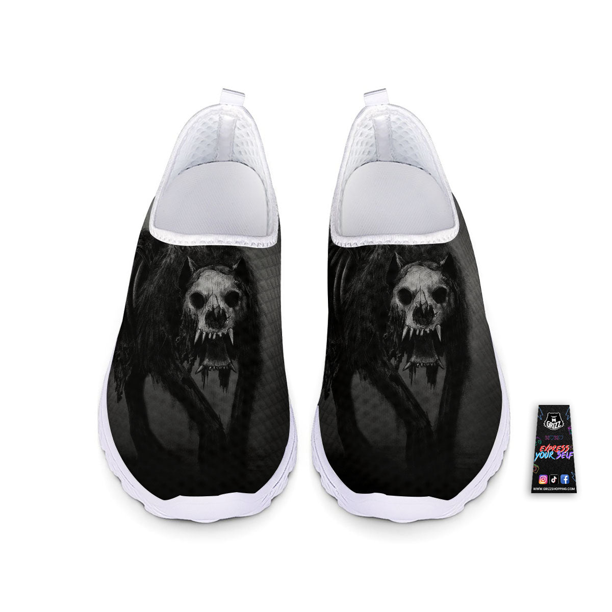 Wolf Black Demon Print Nurse Shoes-grizzshop