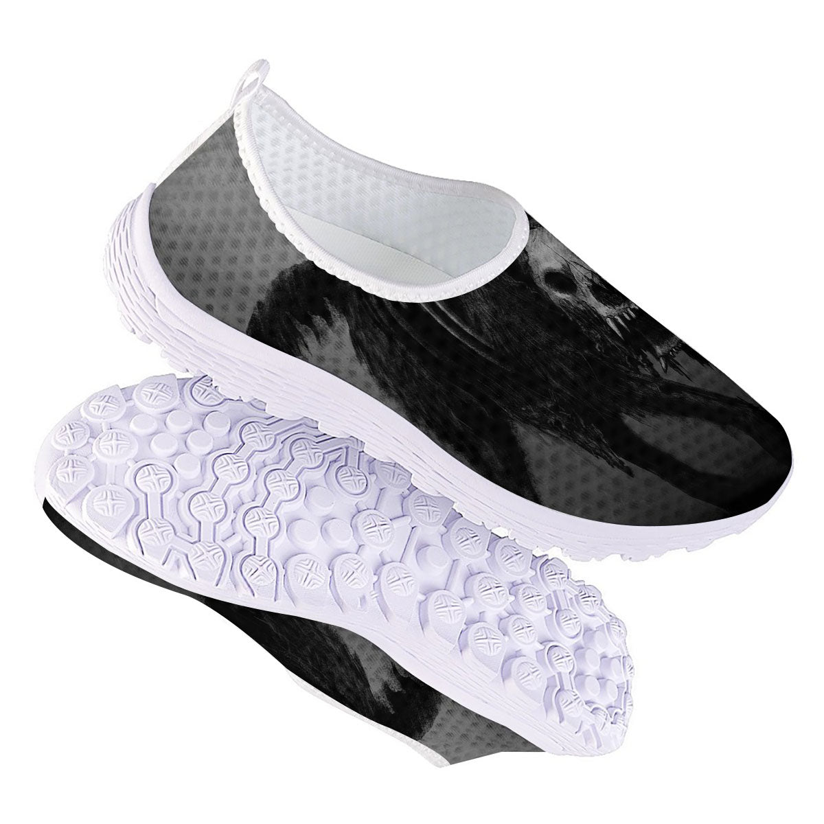 Wolf Black Demon Print Nurse Shoes-grizzshop