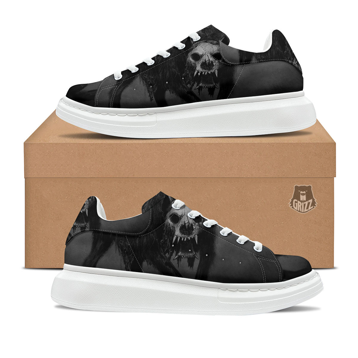 Wolf Black Demon Print Platform Shoes-grizzshop