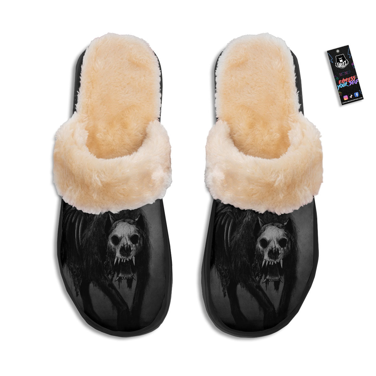Wolf Black Demon Print Slippers-grizzshop