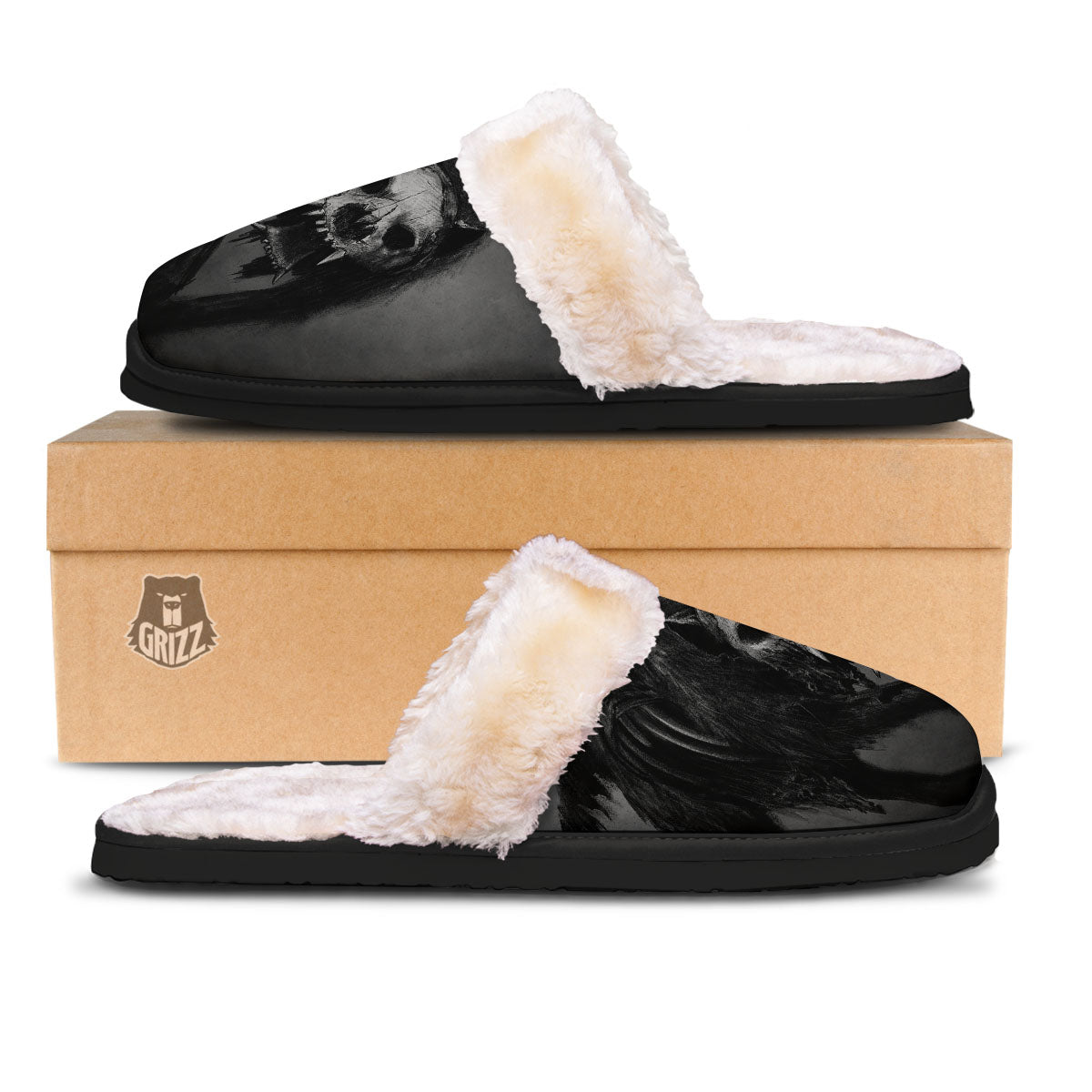 Wolf Black Demon Print Slippers-grizzshop
