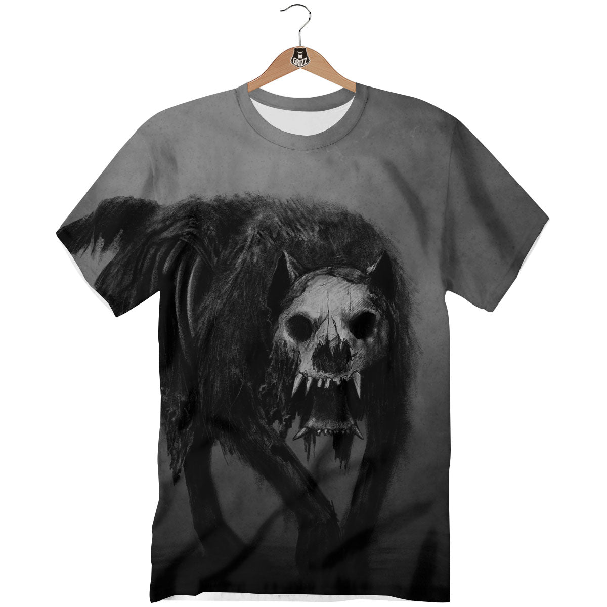 Wolf Black Demon Print T-Shirt-grizzshop