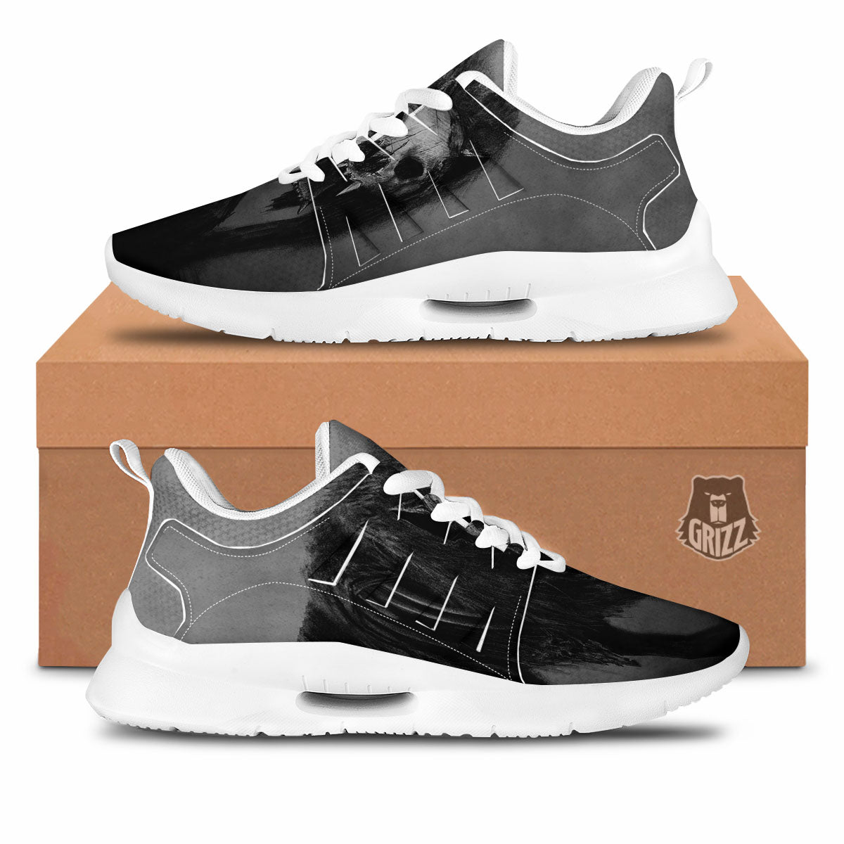 Wolf Black Demon Print Tennis Shoes-grizzshop
