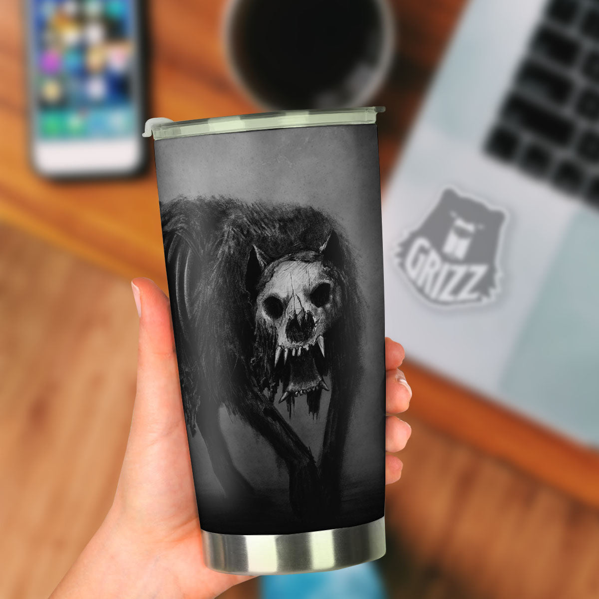 Wolf Black Demon Print Tumbler-grizzshop