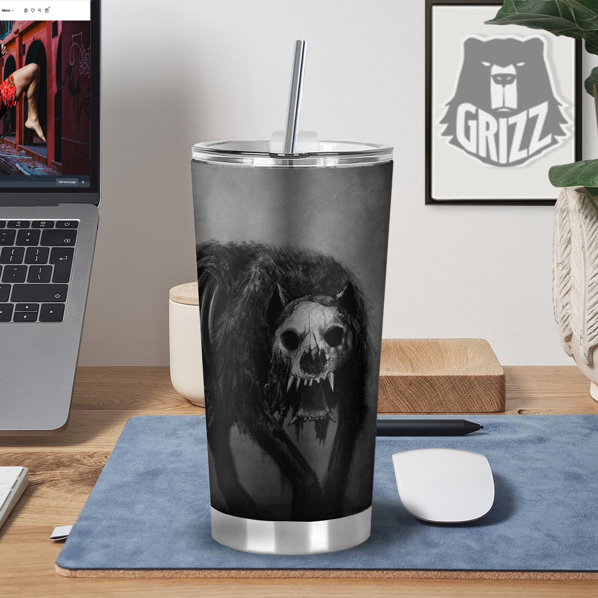 Wolf Black Demon Print Tumbler-grizzshop