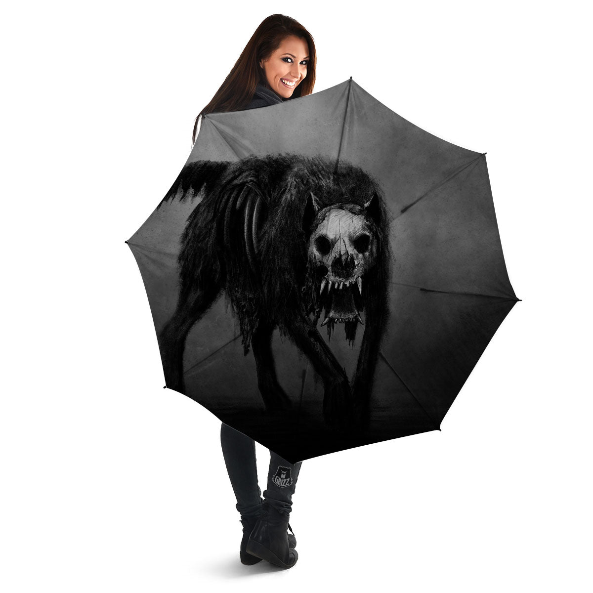 Wolf Black Demon Print Umbrella-grizzshop