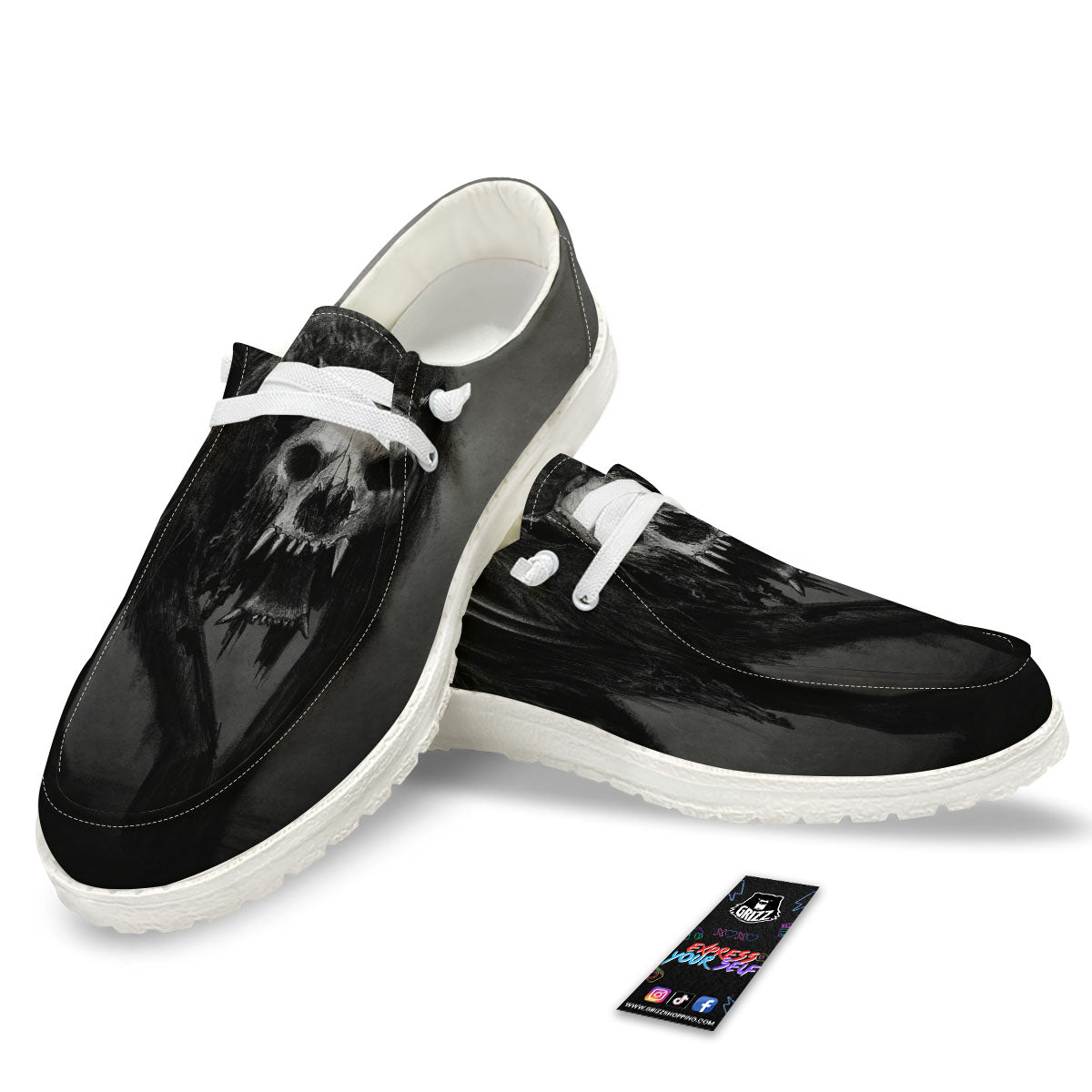 Wolf Black Demon Print White Loafers-grizzshop