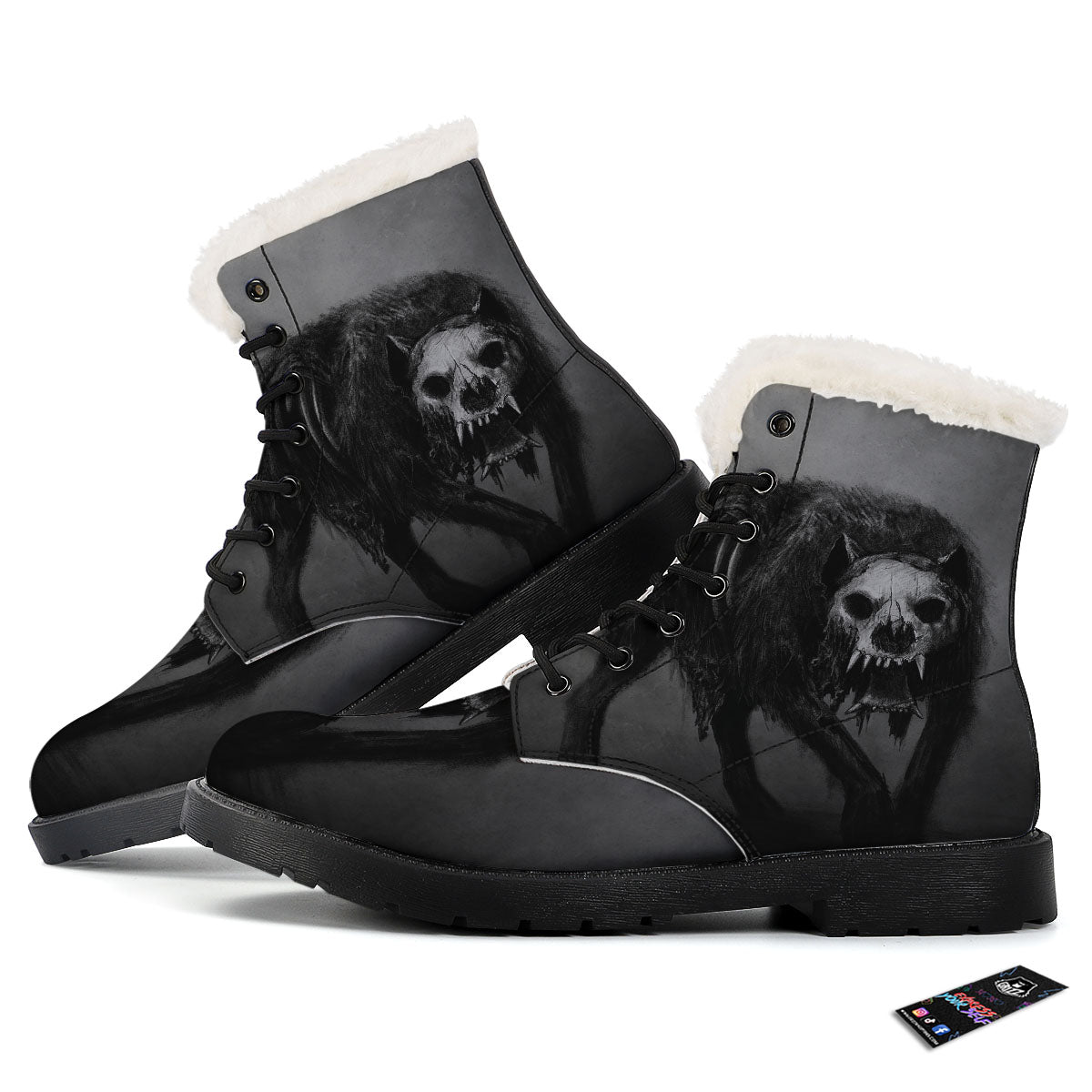 Wolf Black Demon Print Winter Boots-grizzshop