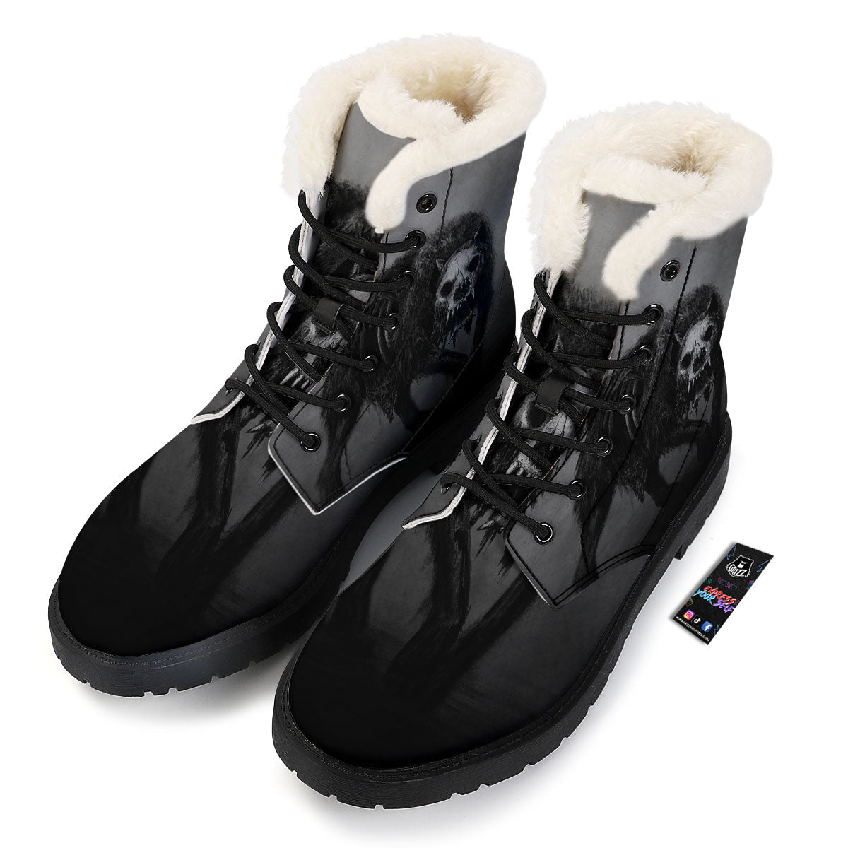 Wolf Black Demon Print Winter Boots-grizzshop