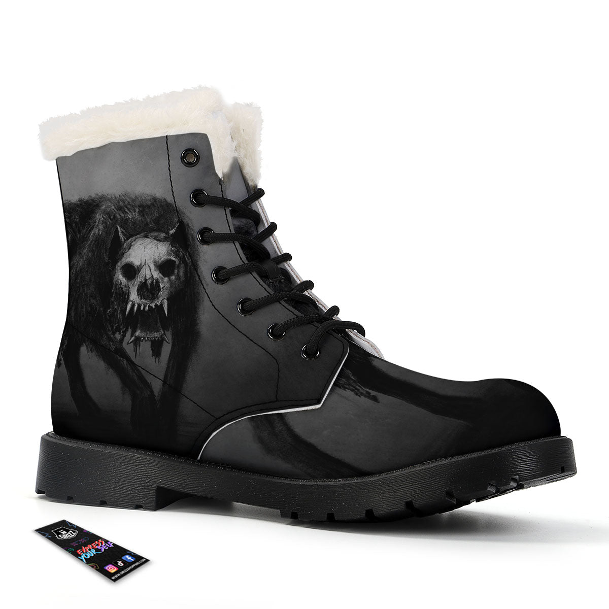 Wolf Black Demon Print Winter Boots-grizzshop