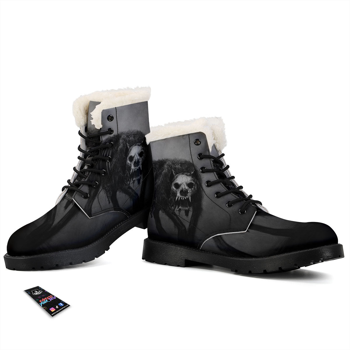 Wolf Black Demon Print Winter Boots-grizzshop