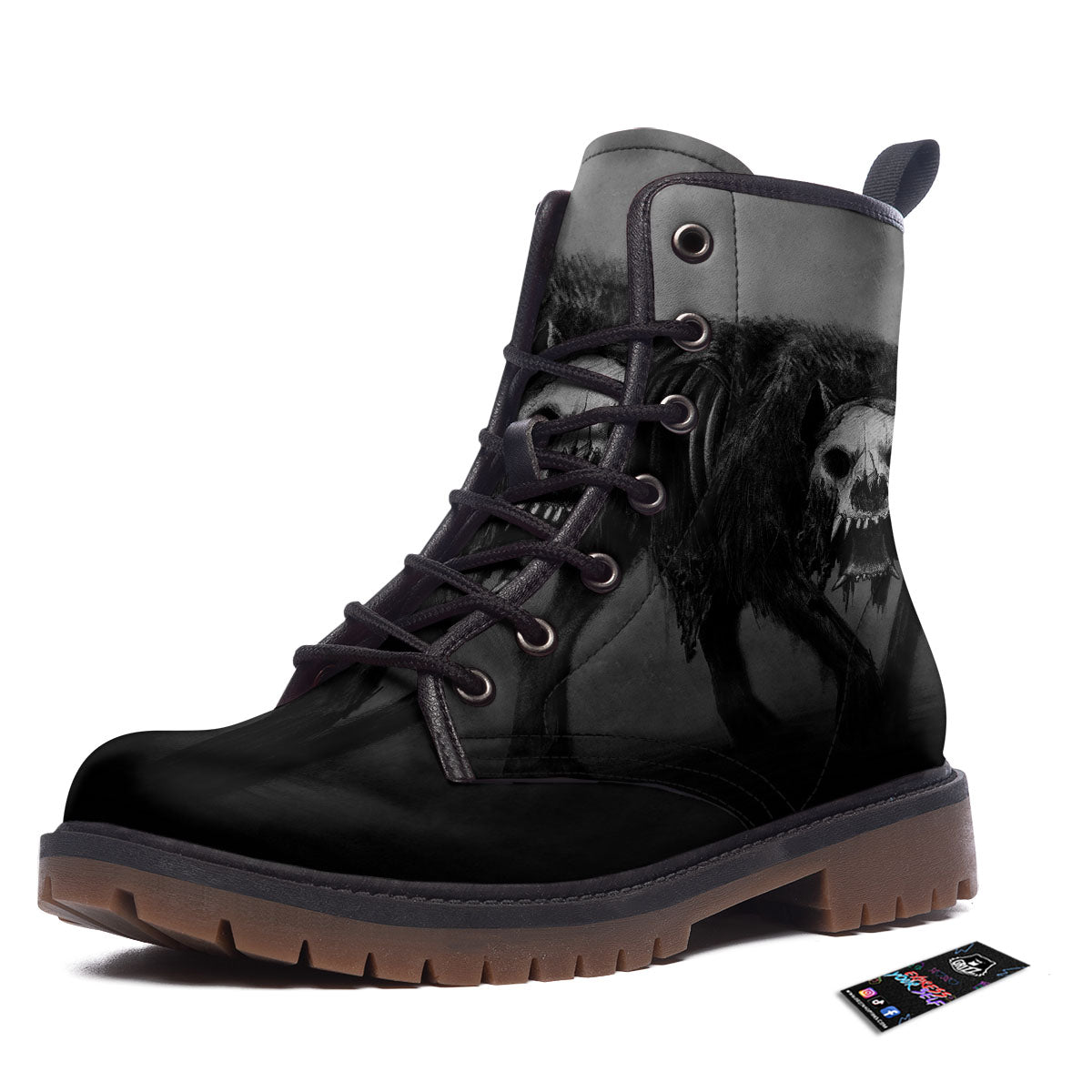 Wolf Black Demon Print Work Boots-grizzshop