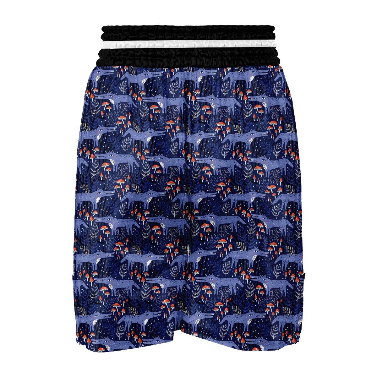 Wolf Cartoon Pattern Print Boxing Shorts-grizzshop